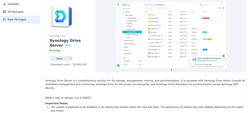 Synology Drive 3.5 - nove nadolazeće značajke